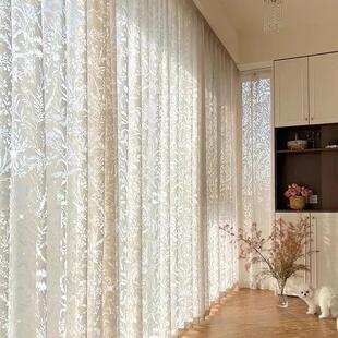 法式梦幻窗帘 月枝影白色打孔帘 奶白色透光窗纱 客厅卧室适用