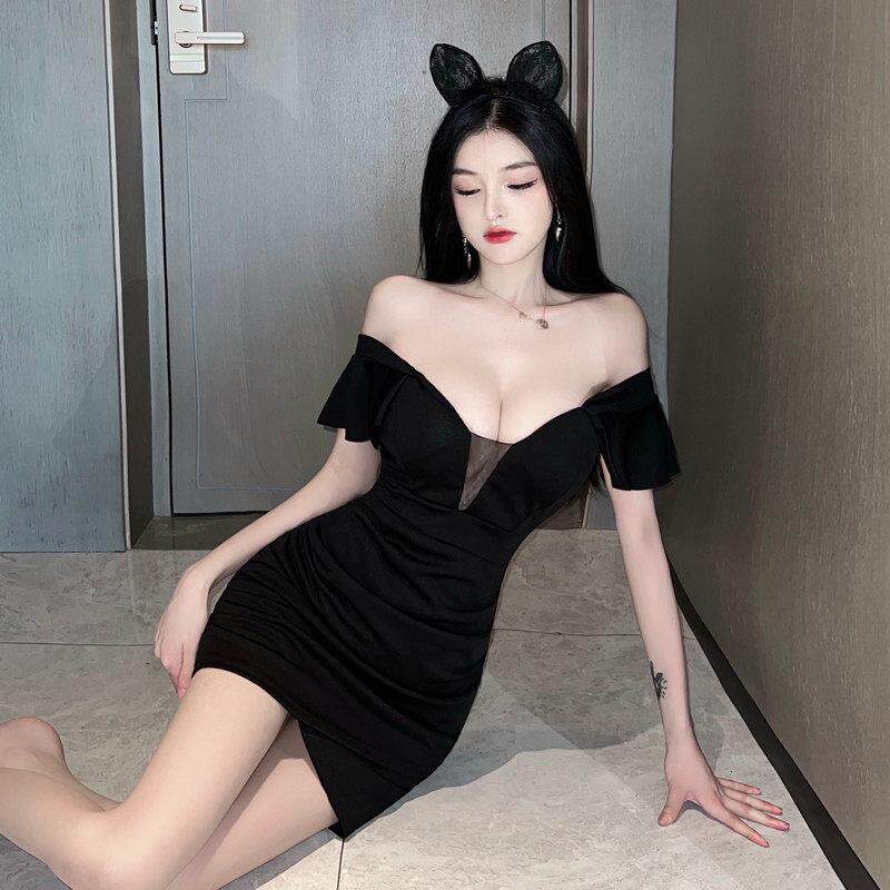 夜总店性感低胸连衣裙女夏修身包臀裙桑拿水疗足浴技师工作服