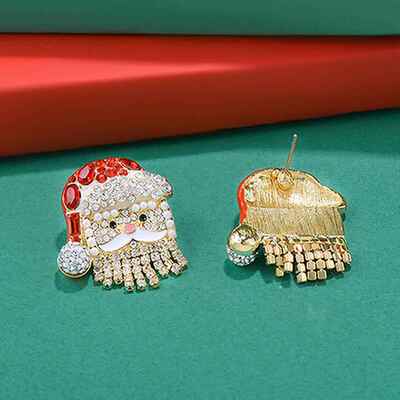 Catuni Christmas Santa Claus Stud Earrings Inlaid Sparkling