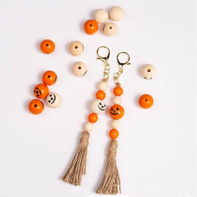 Halloween colored wood beads string twine tassel DIY accesso