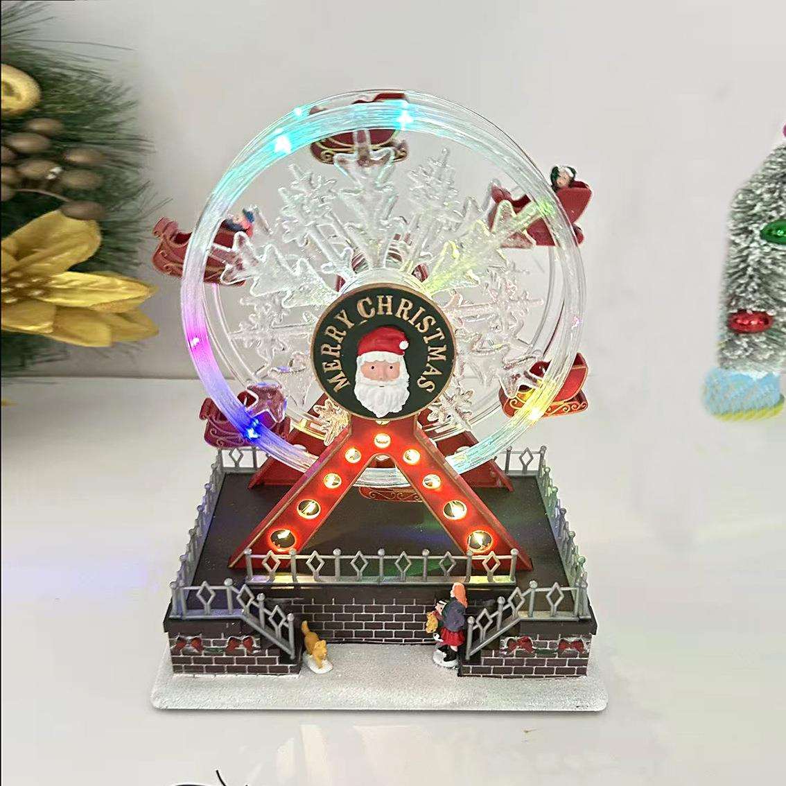 圣诞摆件摩天轮发光音乐旋转摩天轮圣诞节装饰品家居摆件爆款