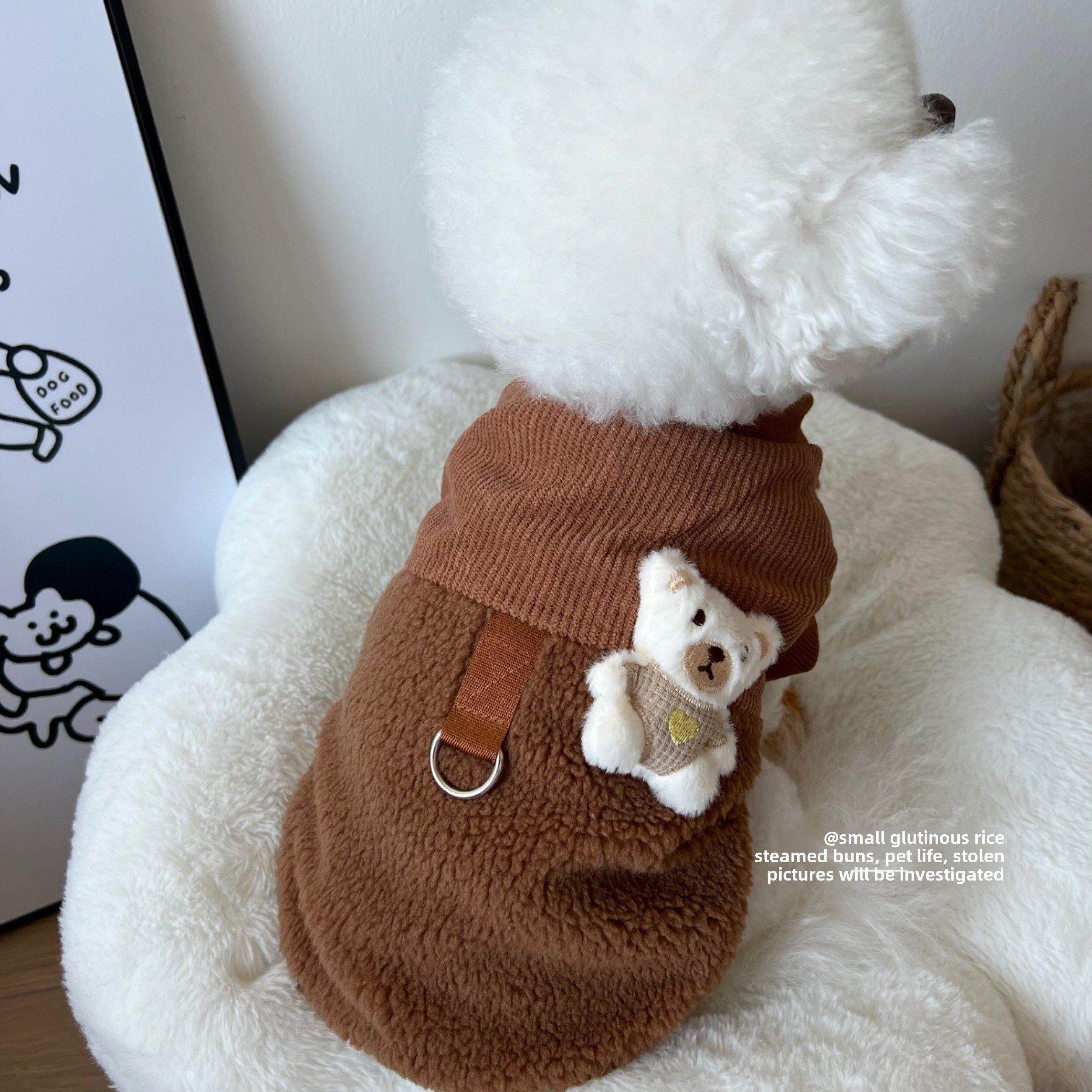 美拉德色系狗狗冬装加绒保暖马甲外套泰迪比熊灯芯绒宠物衣服冬季