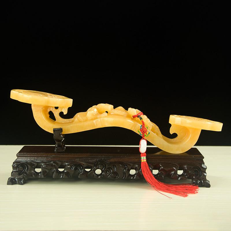 天然米黄玉如意摆件客厅电视柜酒柜装饰品玄关博古架乔迁新居礼品