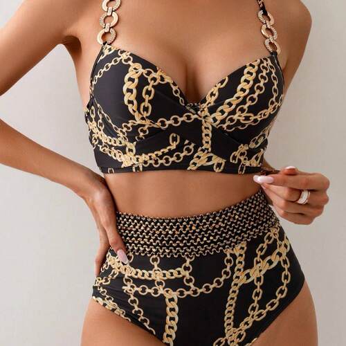 Women ' s Bikini Two - Piece Set , Swimsuit , Metal Chain