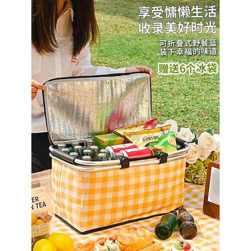 野餐篮春游可折叠户外野炊露营保温手提提篮道具用品收纳筐菜篮子