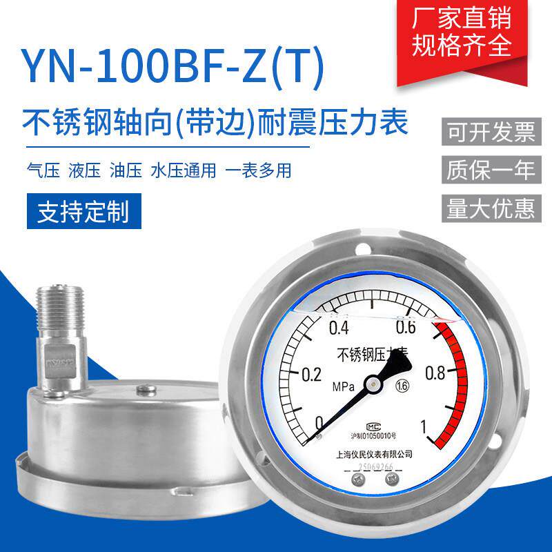 YN100BF-ZT 不锈钢耐震压力表 轴向带边 面板式 耐温 上海仪民