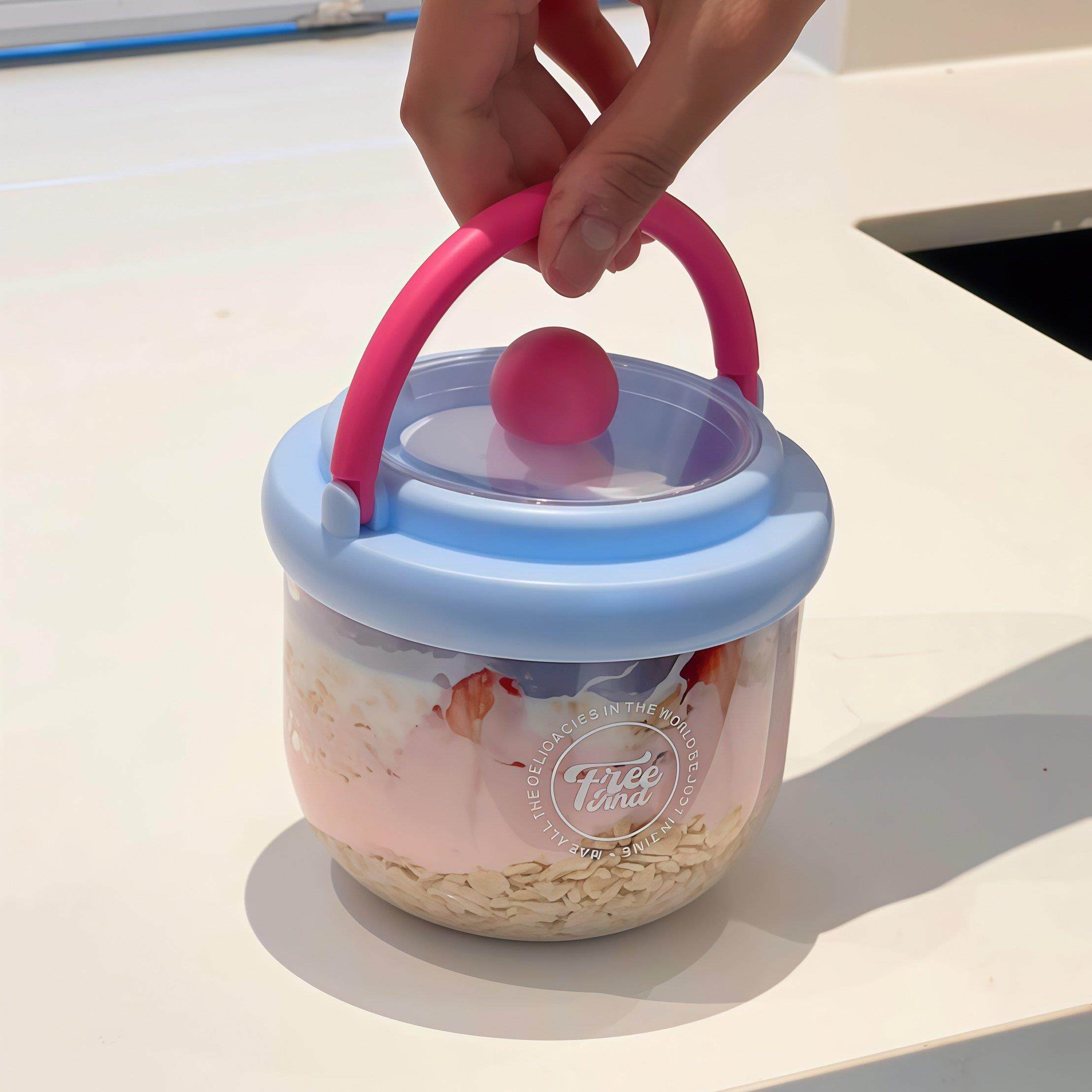 隔夜燕麦杯食品级可携式带叉子水果杯上班族外带沙拉杯带勺酸奶杯