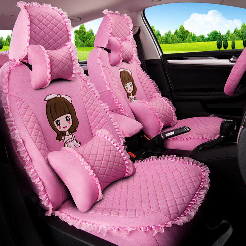 定制缤智XRV新FIT凌派CRV汽车座套全包围女卡通蕾丝透气麻布坐垫