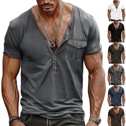 Big collar men's pocket shirt short shirt