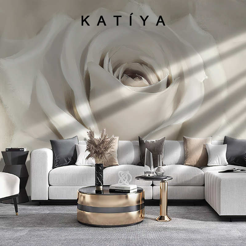 Katiya美式花朵墙布高端艺术涂鸦壁画电视背景墙别墅无缝沙发壁纸