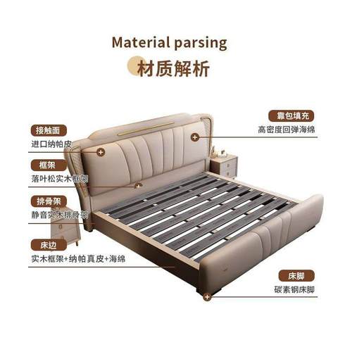 意.式卧大床人床1.8x2豪华双人UNZ床储物1主5米网双红皮床