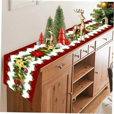 PVC Christmas Table Runner Xmas Tree Santa Claus Elk