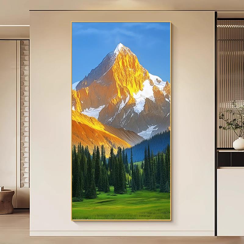 日照金山装饰画2025新款定制山水画靠山图入户西墙玄关画山树挂画图片