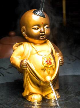 树脂变色茶宠摆件创意尿童茶具配件紫砂小和尚个性喷水小孩茶玩