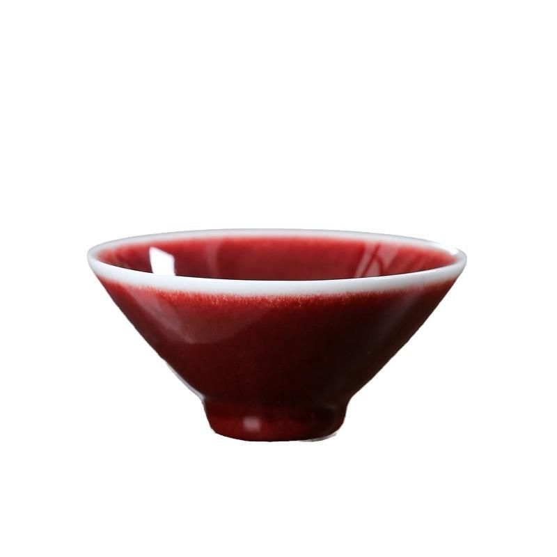 大号柴烧郎红釉功夫茶杯家用红色陶瓷品茗杯主人杯窑变斗笠茶杯