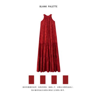 Blank palette|红色夏天巨好看的裙子法式挂颈洋装女高级感长裙