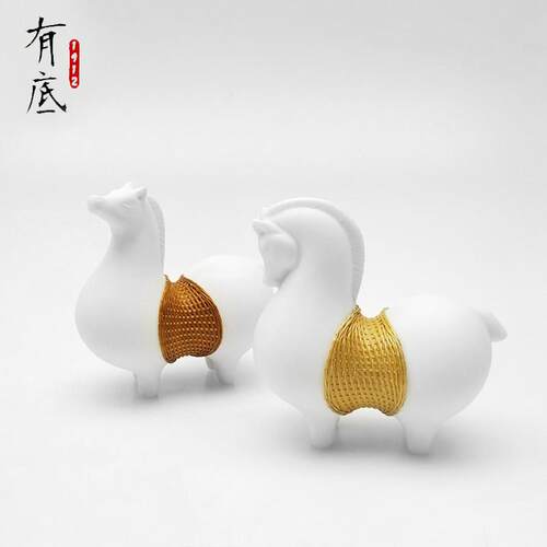 竹丝扣瓷摆件马年本命年礼物商务送礼瓷胎竹编四川非遗特色礼物