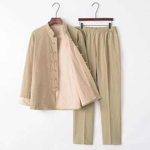 中医理疗馆档服加厚双层亚麻唐装士秋冬养生推拿师理疗服