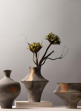 复古风陶瓷花瓶民宿中古艺术摆件侘寂风创意插花花器茶楼拼色摆设