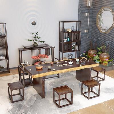 大板实木茶桌茶馆喝茶谈洽RNM桌椅组合办公接茶室会待客泡茶桌