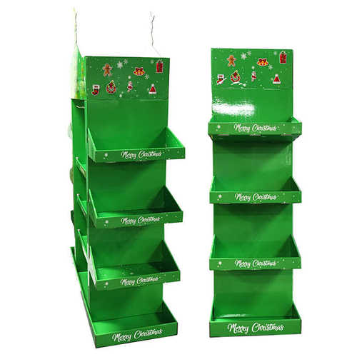 圣诞节纸堆头展示架带挂钩四面展架年货促销瓦楞纸零食纸堆头货架