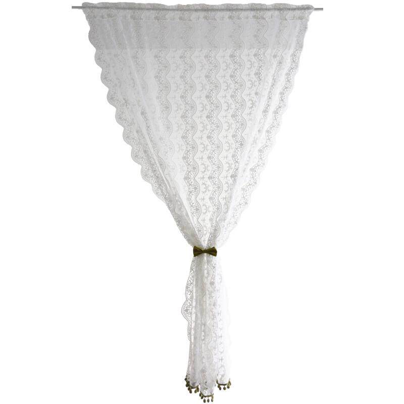 美式水波白蕾丝半遮光纱帘单片可订半帘门帘穿杆帘窗新品