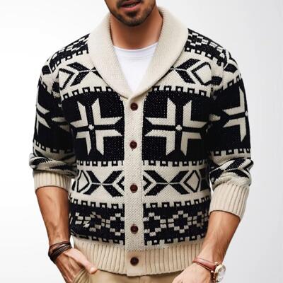 Men's knitted sweater with thick collar and
