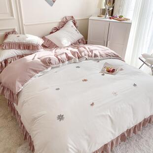 高档少女心公主床上四s件套斜纹纯棉床裙全棉被品套夏季 红网in床