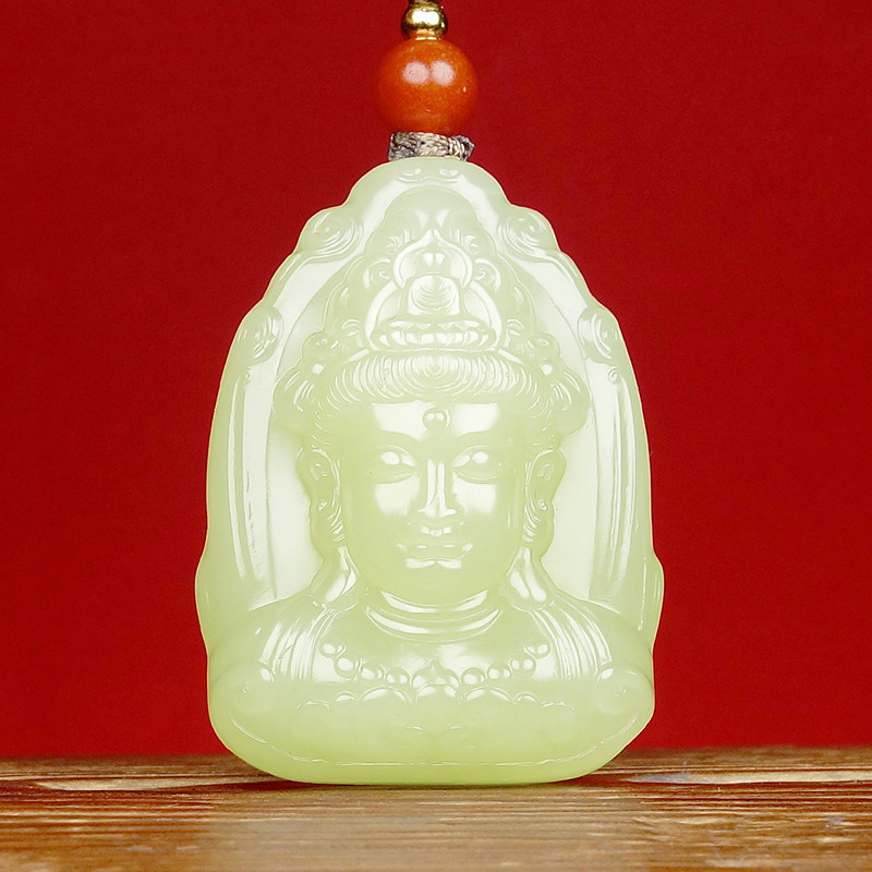 W1寓意：观音赐福和田玉细腻油润黄玉观音吊坠挂件23.60克