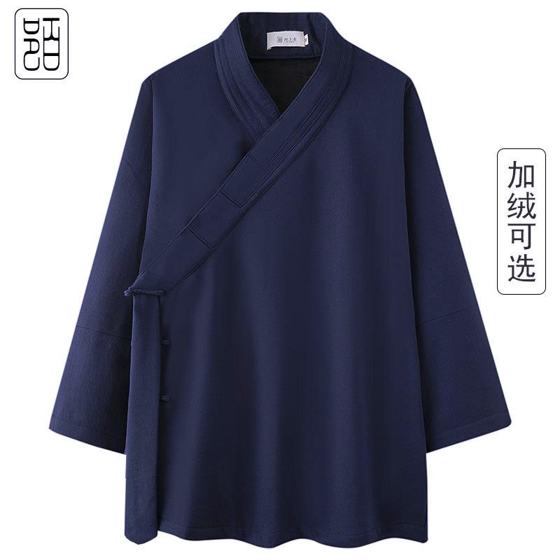 武当道袍秋冬道士服套装春季厚亚麻外套保暖道服练功服斜襟三清领