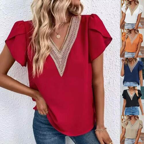 Golden lace collar with petal sleeves T-shirt top