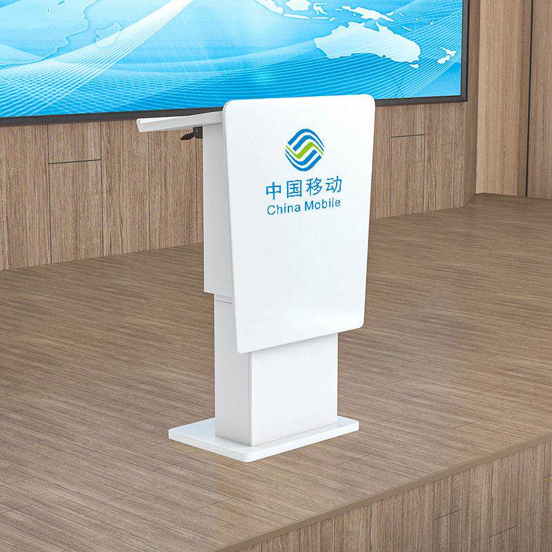 实木升降演讲台发言台白色会议室带轮子讲台桌现代高端迎宾接待台