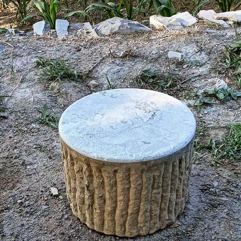 石雕石柱墩天然青石庭院户外摆件桌凳花台花架石桌石凳复古