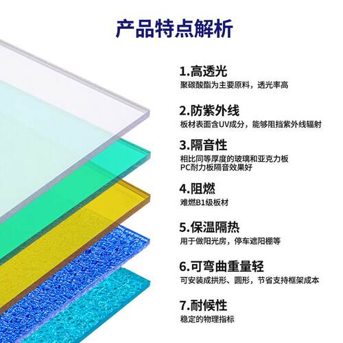 透明磨砂聚碳酸酯P耐C力板5mm耐性阻燃隔断户候广告工外程ATD建材