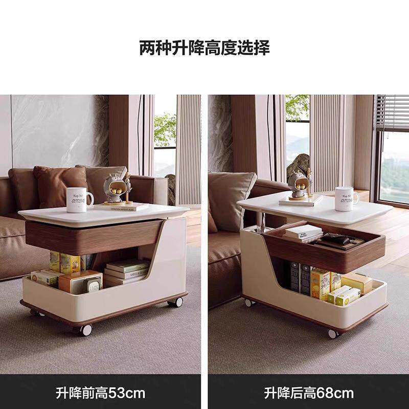 茶几小户型可移动沙发边几岩板多功能升降实木边桌客厅家用小推车