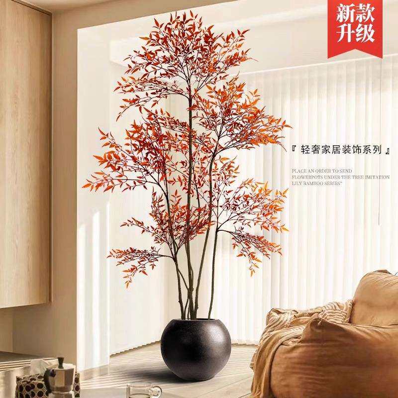 仿真绿植南天竹高端轻奢室内客厅电视柜落地摆件仿生植物盆栽假树