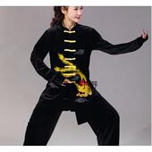 高档牛表牧于太极野服女冬款 加厚金丝绒女绣演出演太极晨刺练武术