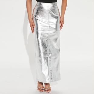 autumn hip leather female bag slit slim silver new skirt