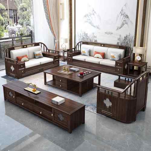 新中式乌金木全实木沙发组合客厅现代中式中国风贵妃冬夏两用储物