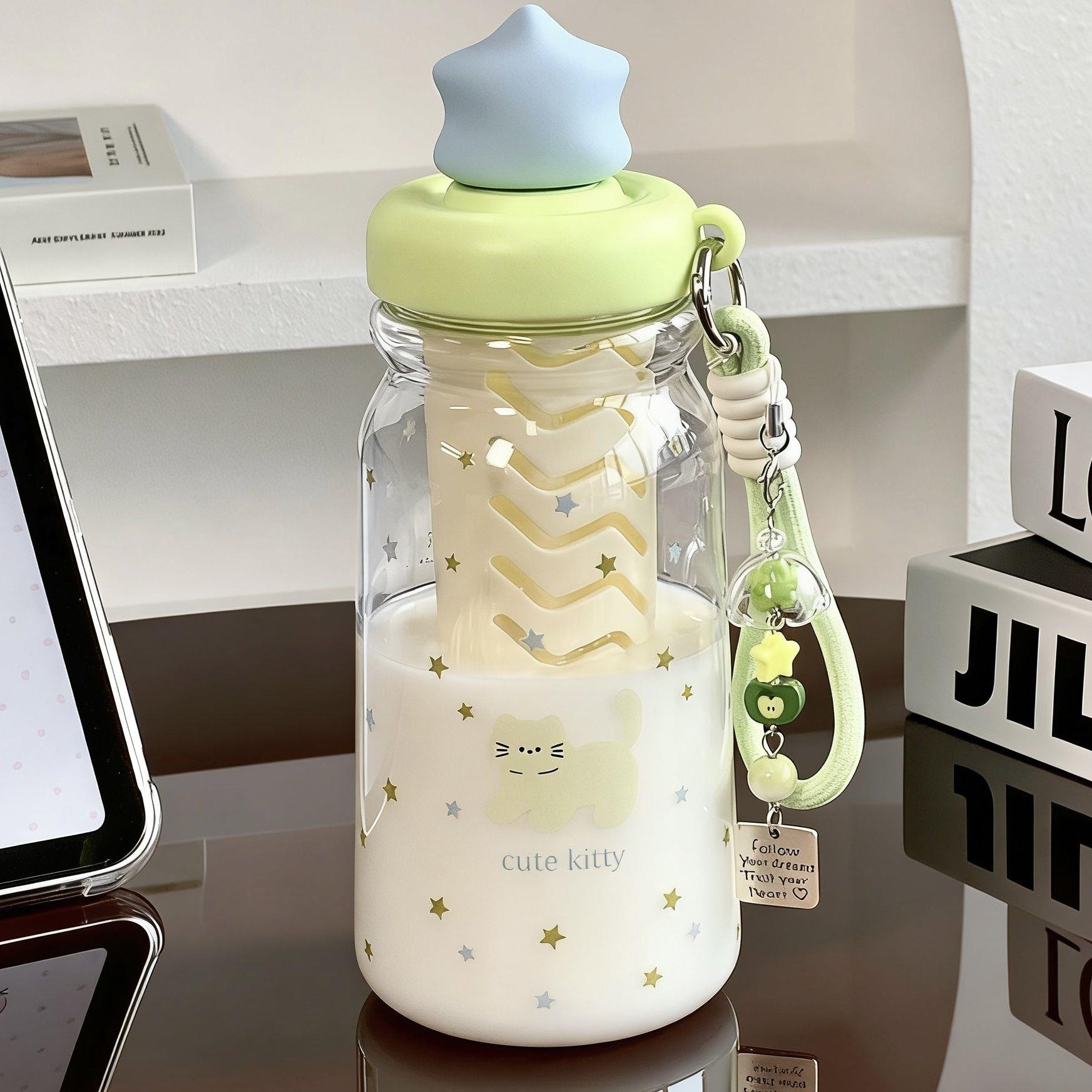 星星猫塑料杯子女生高颜值便携吸管水杯2026新款学生上学专用夏日
