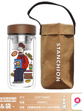 stanchion打工人大容量卡通玻璃杯可爱双层隔热办公室便携泡马小