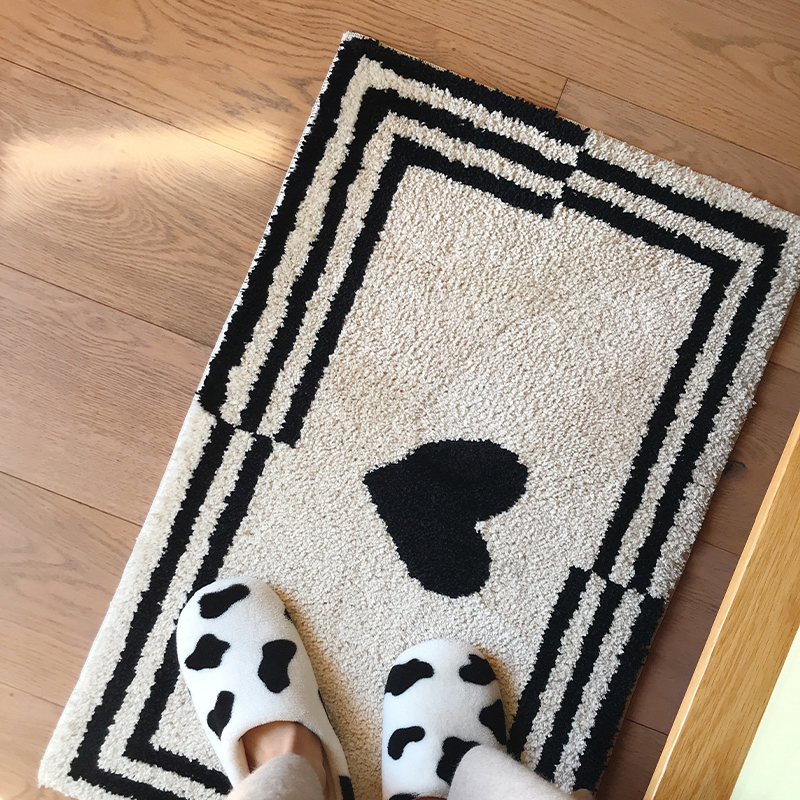 地柔软舒适植垫玄关 吸水绒植进门地爱心地毯绒防滑垫黑白家用