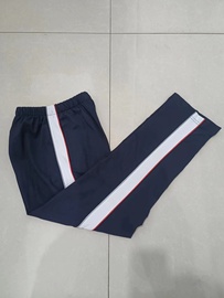 订做纯棉中小学生校服裤藏蓝色，白宽杠红细条反光细条休闲运动校裤