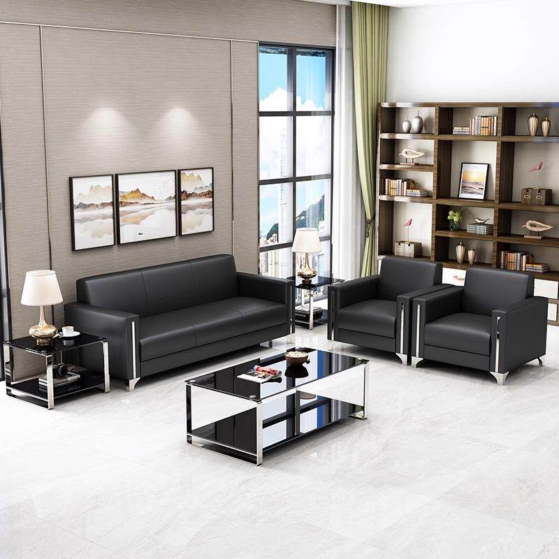 商务办公沙发简约现代三人位西皮会客休息区办公室沙发茶几组合