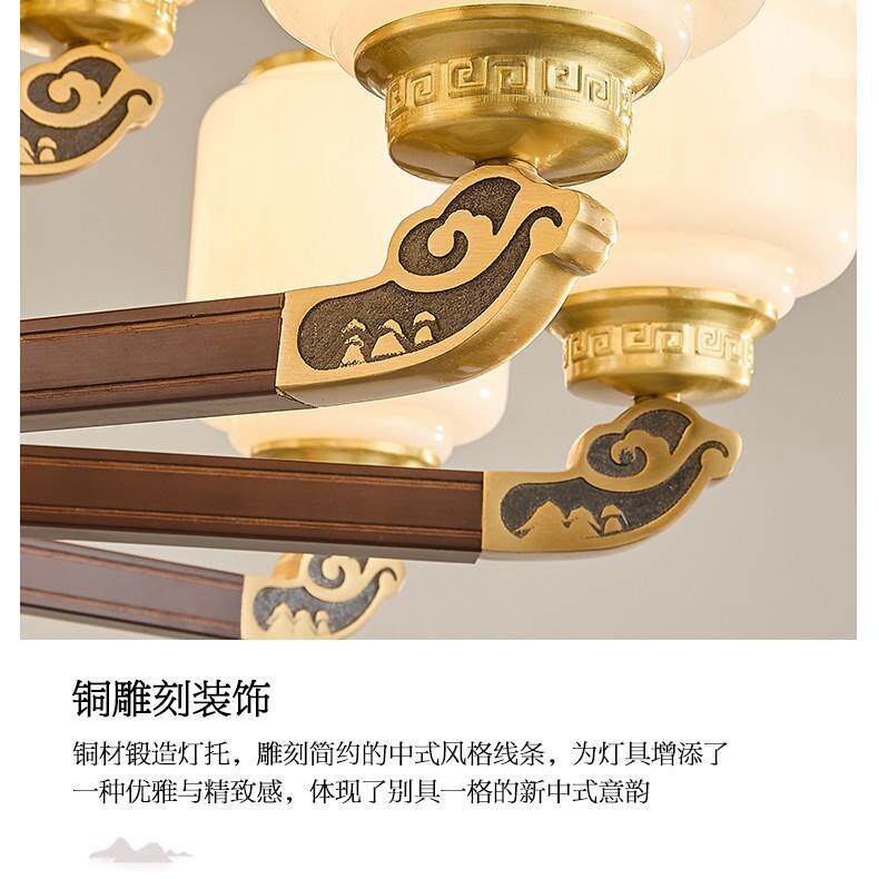 新中式别墅客厅大吊灯铜材实木高端大气复式楼酒店大厅灯客厅吊灯