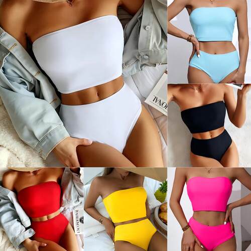 Swimsuit women's split strapless bikini high waisted