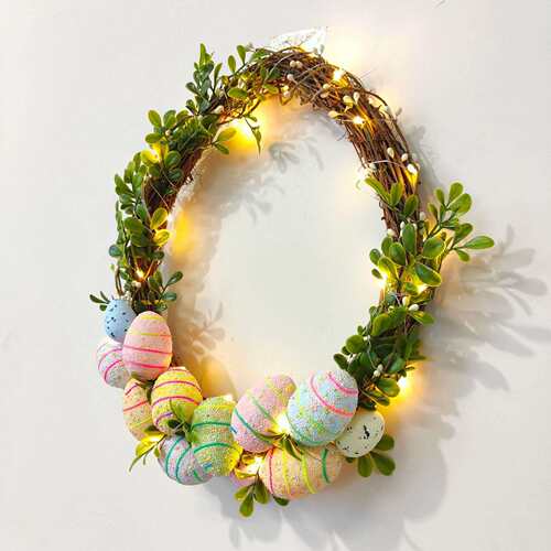 符源复活节仿真花环复活节彩蛋门挂彩蛋装饰品亚马逊家居装Easter