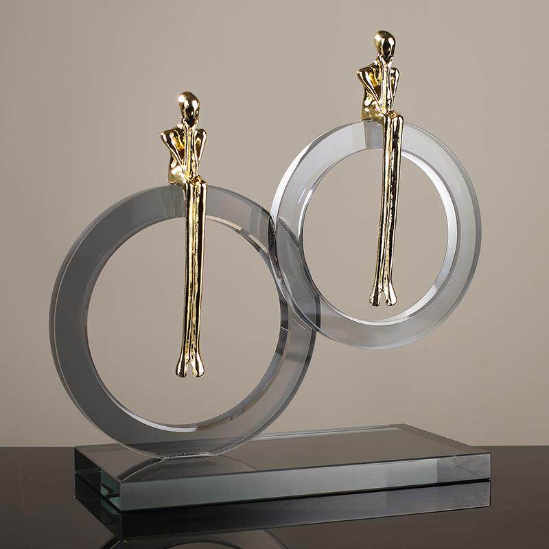 轻奢现代简约环形人造水晶任务摆件工艺品样板房桌面装饰品摆设