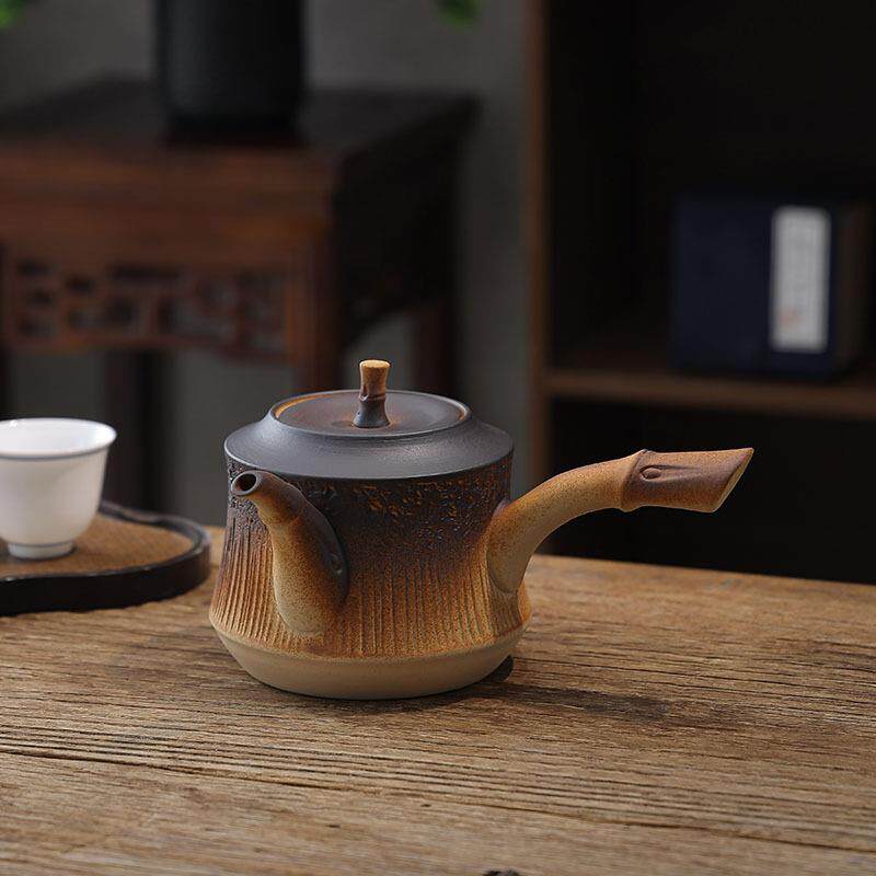 新品日式侧把煮水壶复古锤纹煮茶陶壶炭炉明火电陶炉粗陶烧水茶壶