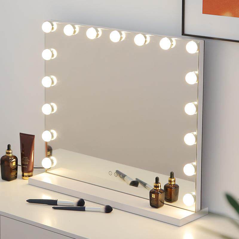 桌面led化妆镜补光大尺寸带灯金属梳妆镜好莱坞跨境卧室化妆镜